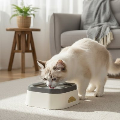 chat boit gamelle chat grise