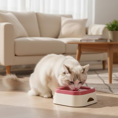 chat boit gamelle chat rose