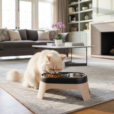 chat mange dans gamelle
surélevée