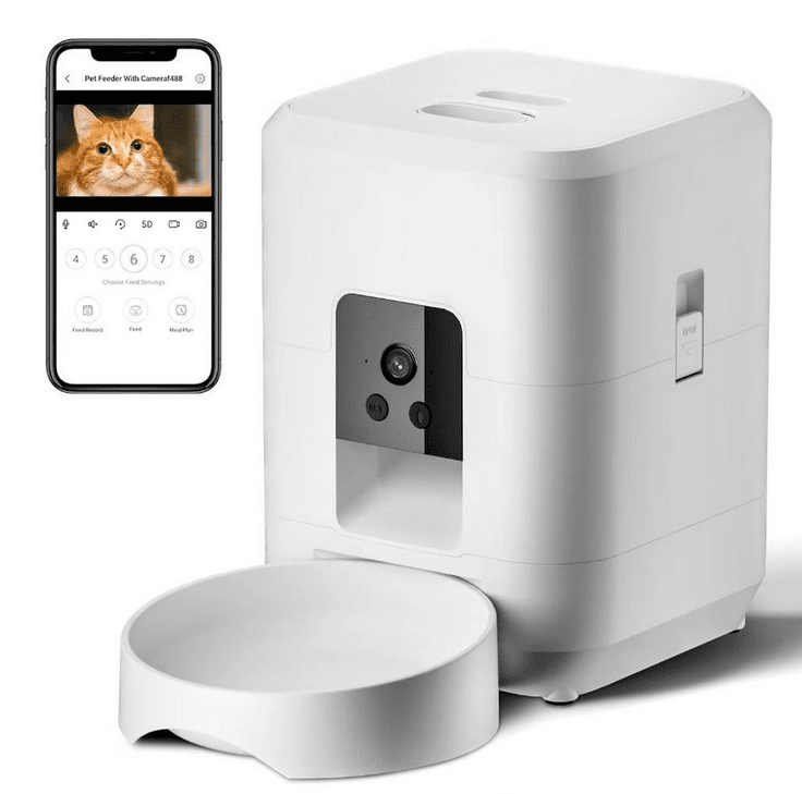 distributeur automatique croquettes chat blanc