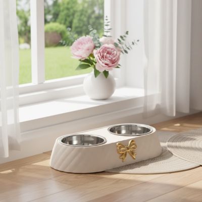 gamelle double chat blanc