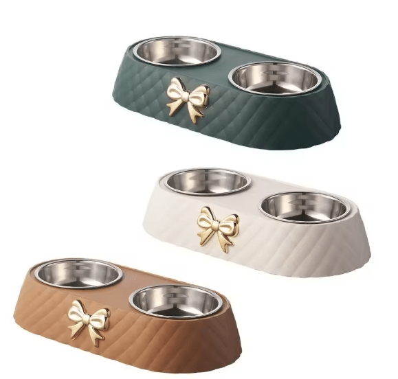 gamelles doubles chat blanc vert marron
